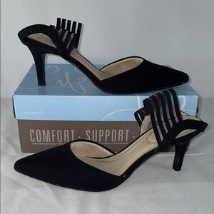 LIFE STRIDE SANYA BLACK MICROSUEDE SLINGBACK PUMPS FTL-12-063